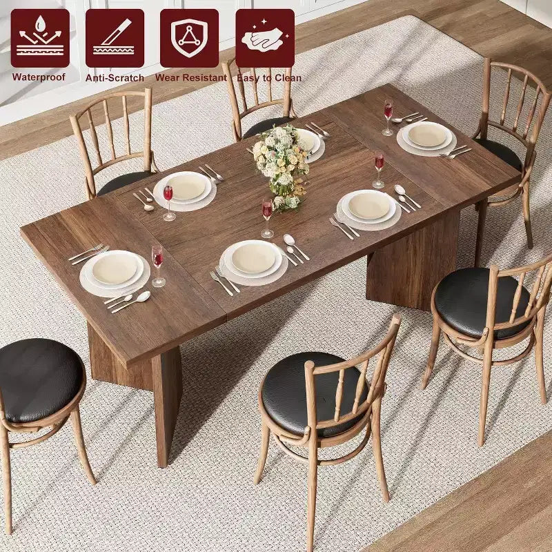 70.9 Farmhouse Dining Table - Seats 6 with Sturdy V-Legs for Kitchen & Dining Room