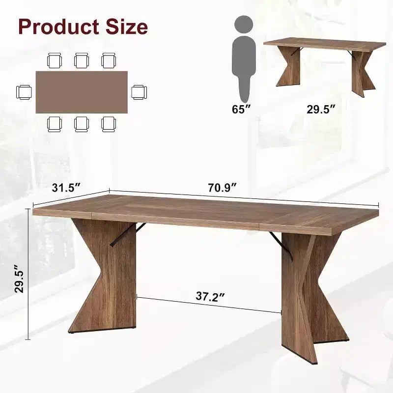 70.9 Farmhouse Dining Table - Seats 6 with Sturdy V-Legs for Kitchen & Dining Room