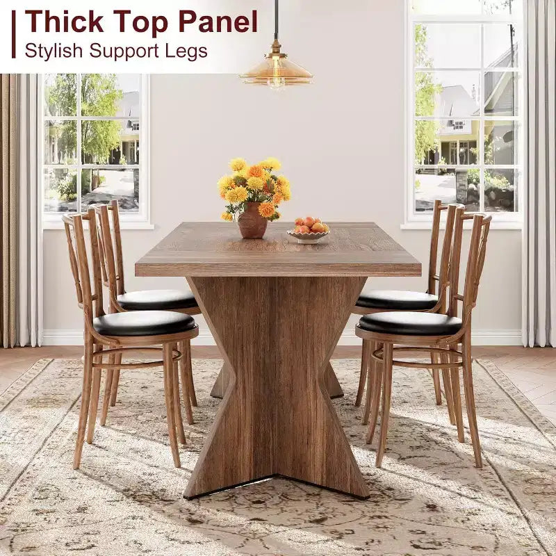 70.9 Farmhouse Dining Table - Seats 6 with Sturdy V-Legs for Kitchen & Dining Room