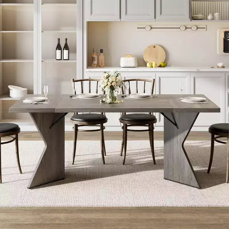 70.9 Farmhouse Dining Table - Seats 6 with Sturdy V-Legs for Kitchen & Dining Room