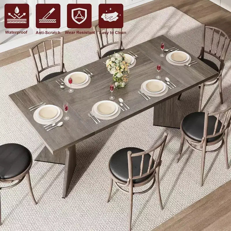 70.9 Farmhouse Dining Table - Seats 6 with Sturdy V-Legs for Kitchen & Dining Room