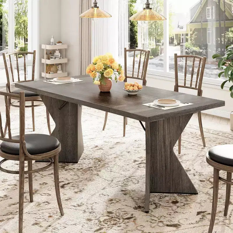 70.9 Farmhouse Dining Table - Seats 6 with Sturdy V-Legs for Kitchen & Dining Room