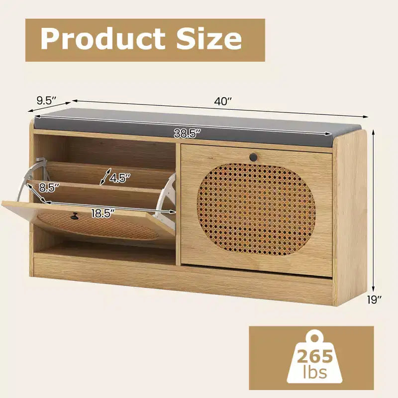 Costway Shoe Storage Bench with Cushion 2 Flip-over Doors & Adjustable Shelves