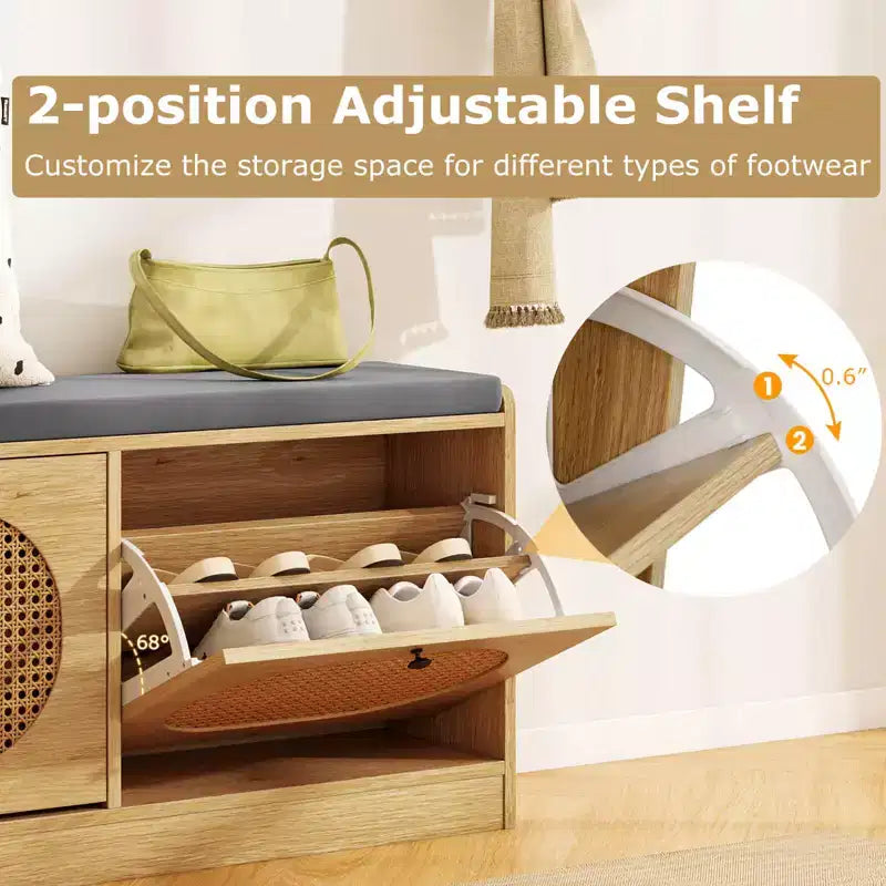 Costway Shoe Storage Bench with Cushion 2 Flip-over Doors & Adjustable Shelves
