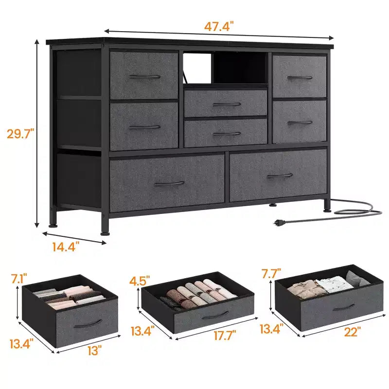 COZONY 8-Drawer TV Stand Dresser 47 Wide - Spacious Storage Chest with Power Outlets for Bedroom, Living Room & Entryway