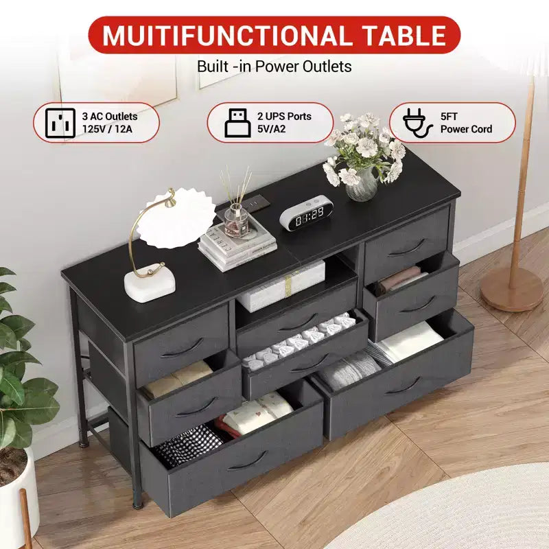 COZONY 8-Drawer TV Stand Dresser 47 Wide - Spacious Storage Chest with Power Outlets for Bedroom, Living Room & Entryway