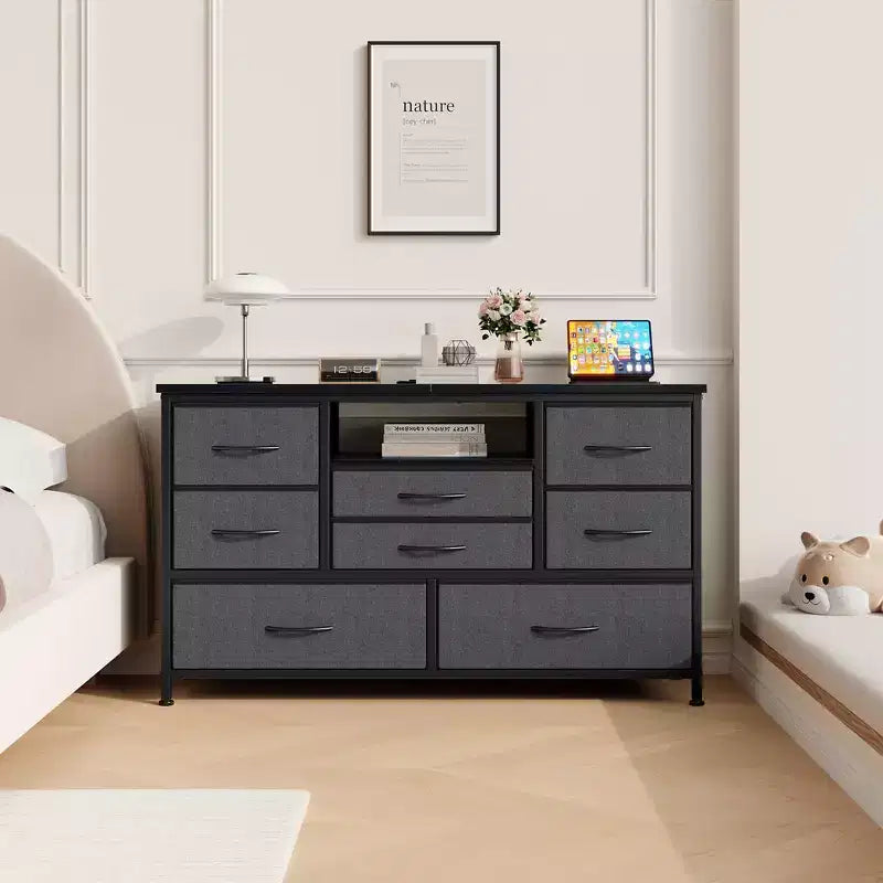 COZONY 8-Drawer TV Stand Dresser 47 Wide - Spacious Storage Chest with Power Outlets for Bedroom, Living Room & Entryway