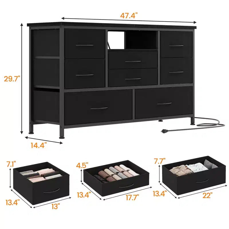 COZONY 8-Drawer TV Stand Dresser 47 Wide - Spacious Storage Chest with Power Outlets for Bedroom, Living Room & Entryway
