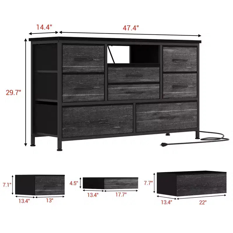 COZONY 8-Drawer TV Stand Dresser 47 Wide - Spacious Storage Chest with Power Outlets for Bedroom, Living Room & Entryway