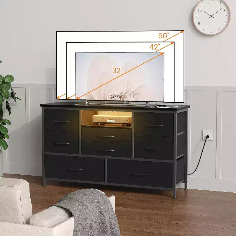 COZONY 8-Drawer TV Stand Dresser 47 Wide - Spacious Storage Chest with Power Outlets for Bedroom, Living Room & Entryway