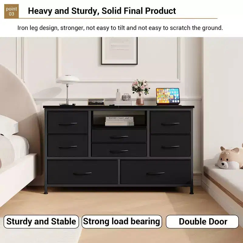 COZONY 8-Drawer TV Stand Dresser 47 Wide - Spacious Storage Chest with Power Outlets for Bedroom, Living Room & Entryway