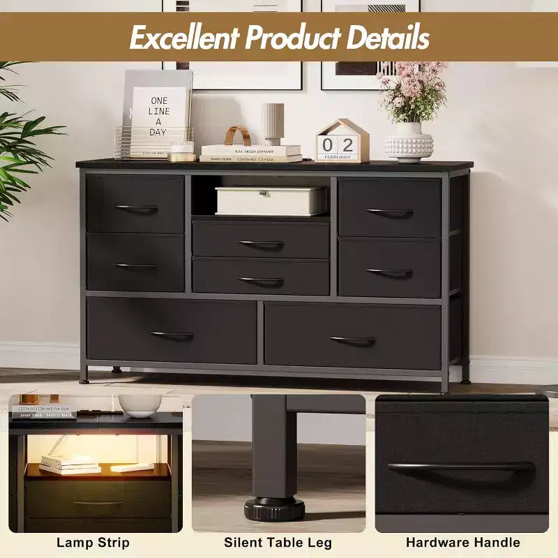 COZONY 8-Drawer TV Stand Dresser 47 Wide - Spacious Storage Chest with Power Outlets for Bedroom, Living Room & Entryway