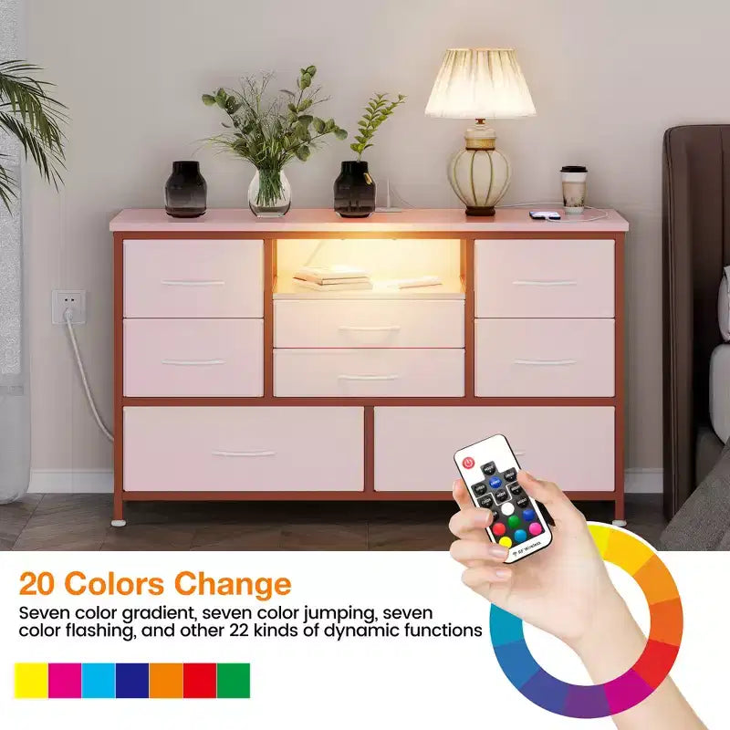 COZONY 8-Drawer TV Stand Dresser 47 Wide - Spacious Storage Chest with Power Outlets for Bedroom, Living Room & Entryway
