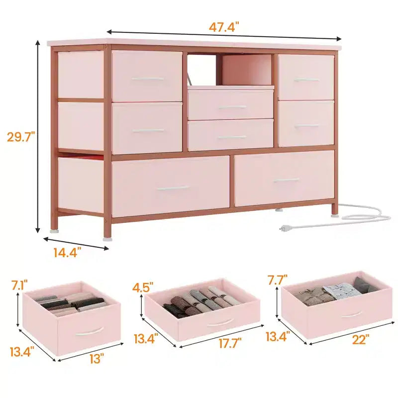 COZONY 8-Drawer TV Stand Dresser 47 Wide - Spacious Storage Chest with Power Outlets for Bedroom, Living Room & Entryway