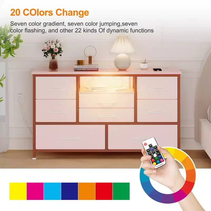 COZONY 8-Drawer TV Stand Dresser 47 Wide - Spacious Storage Chest with Power Outlets for Bedroom, Living Room & Entryway