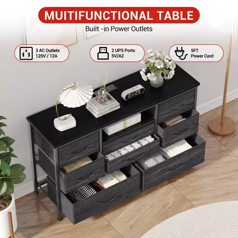 COZONY 8-Drawer TV Stand Dresser 47 Wide - Spacious Storage Chest with Power Outlets for Bedroom, Living Room & Entryway