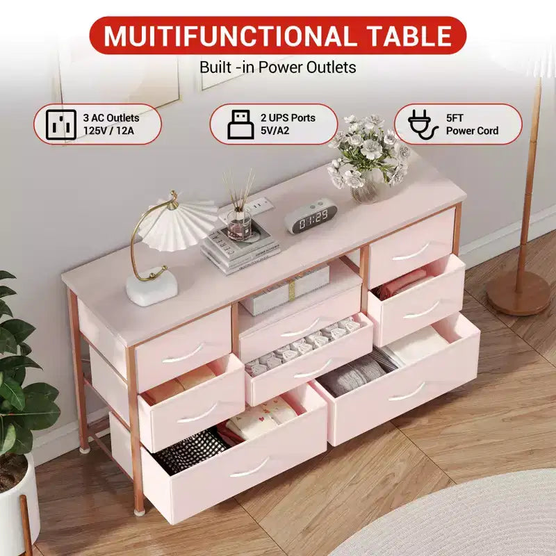 COZONY 8-Drawer TV Stand Dresser 47 Wide - Spacious Storage Chest with Power Outlets for Bedroom, Living Room & Entryway