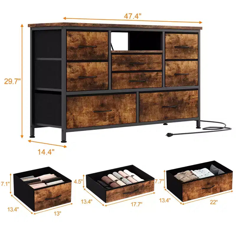 COZONY 8-Drawer TV Stand Dresser 47 Wide - Spacious Storage Chest with Power Outlets for Bedroom, Living Room & Entryway