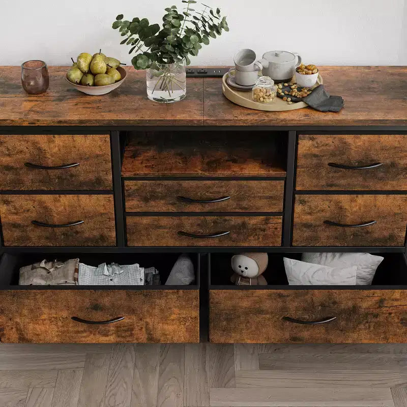 COZONY 8-Drawer TV Stand Dresser 47 Wide - Spacious Storage Chest with Power Outlets for Bedroom, Living Room & Entryway