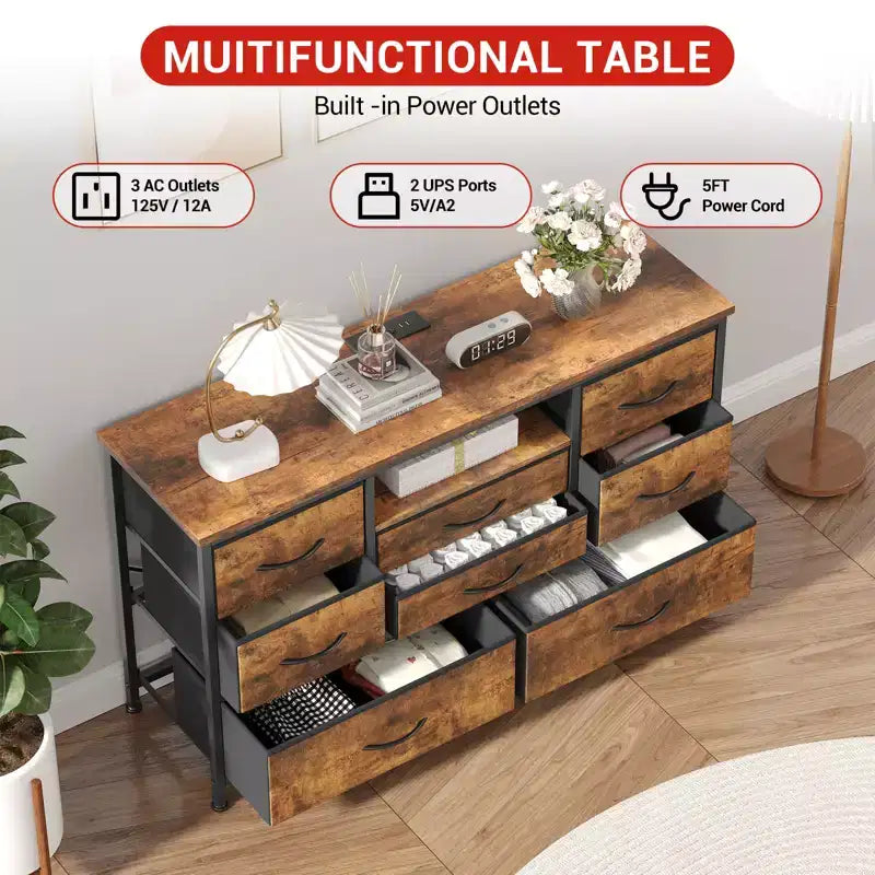 COZONY 8-Drawer TV Stand Dresser 47 Wide - Spacious Storage Chest with Power Outlets for Bedroom, Living Room & Entryway