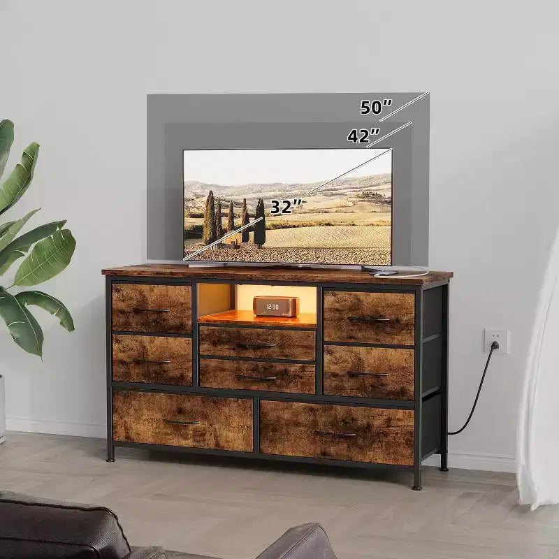COZONY 8-Drawer TV Stand Dresser 47 Wide - Spacious Storage Chest with Power Outlets for Bedroom, Living Room & Entryway