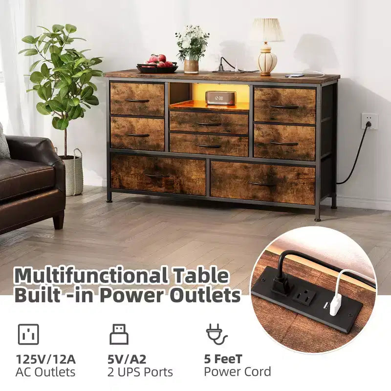 COZONY 8-Drawer TV Stand Dresser 47 Wide - Spacious Storage Chest with Power Outlets for Bedroom, Living Room & Entryway
