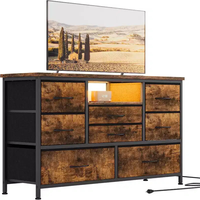 COZONY 8-Drawer TV Stand Dresser 47 Wide - Spacious Storage Chest with Power Outlets for Bedroom, Living Room & Entryway