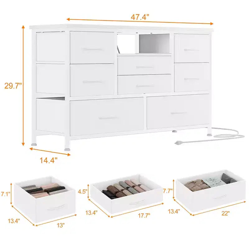 COZONY 8-Drawer TV Stand Dresser 47 Wide - Spacious Storage Chest with Power Outlets for Bedroom, Living Room & Entryway