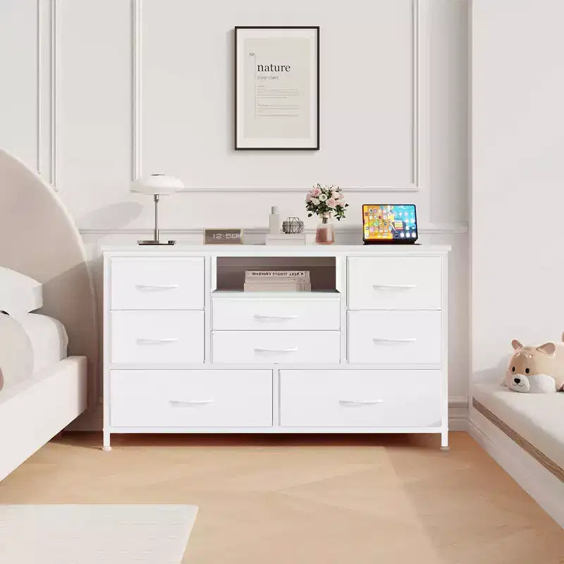 COZONY 8-Drawer TV Stand Dresser 47 Wide - Spacious Storage Chest with Power Outlets for Bedroom, Living Room & Entryway