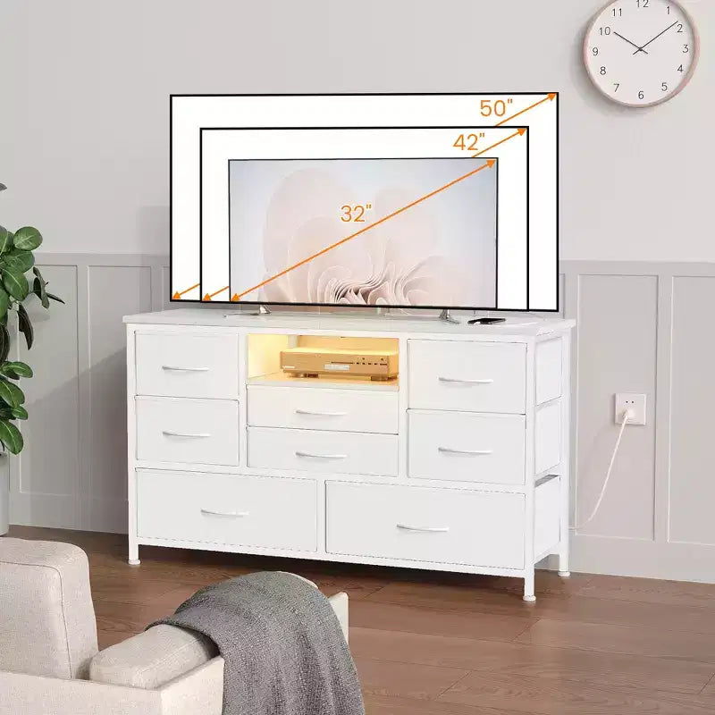 COZONY 8-Drawer TV Stand Dresser 47 Wide - Spacious Storage Chest with Power Outlets for Bedroom, Living Room & Entryway