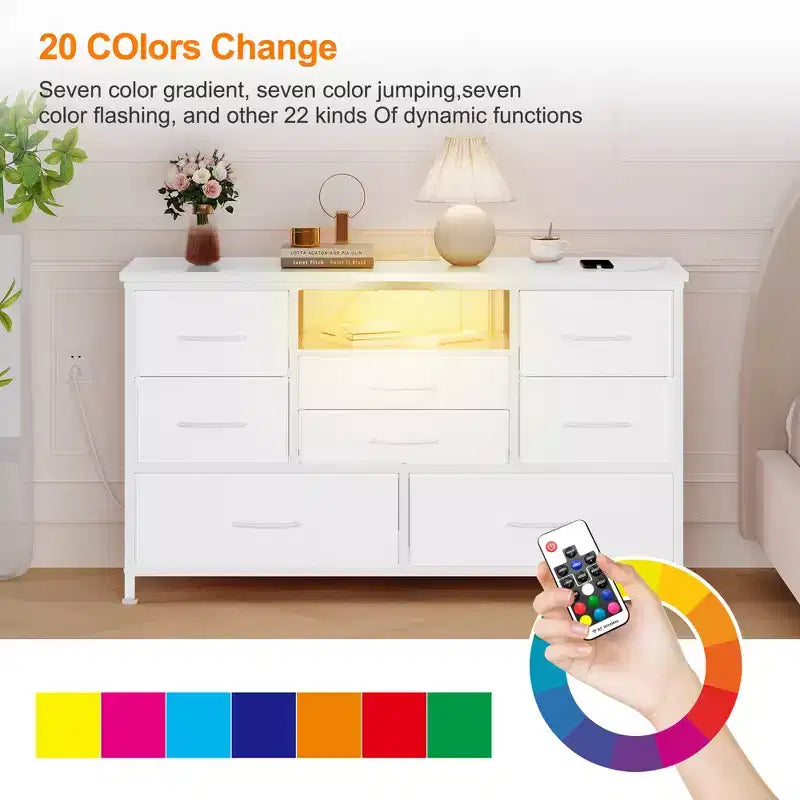 COZONY 8-Drawer TV Stand Dresser 47 Wide - Spacious Storage Chest with Power Outlets for Bedroom, Living Room & Entryway
