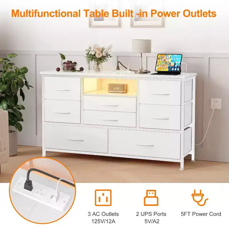 COZONY 8-Drawer TV Stand Dresser 47 Wide - Spacious Storage Chest with Power Outlets for Bedroom, Living Room & Entryway