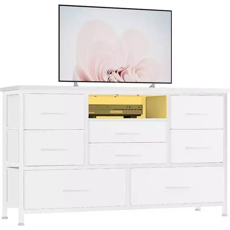 COZONY 8-Drawer TV Stand Dresser 47 Wide - Spacious Storage Chest with Power Outlets for Bedroom, Living Room & Entryway