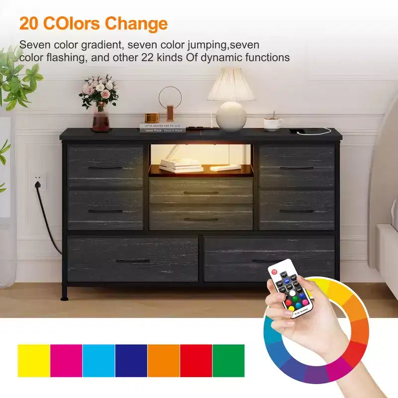COZONY 8-Drawer TV Stand Dresser 47 Wide - Spacious Storage Chest with Power Outlets for Bedroom, Living Room & Entryway