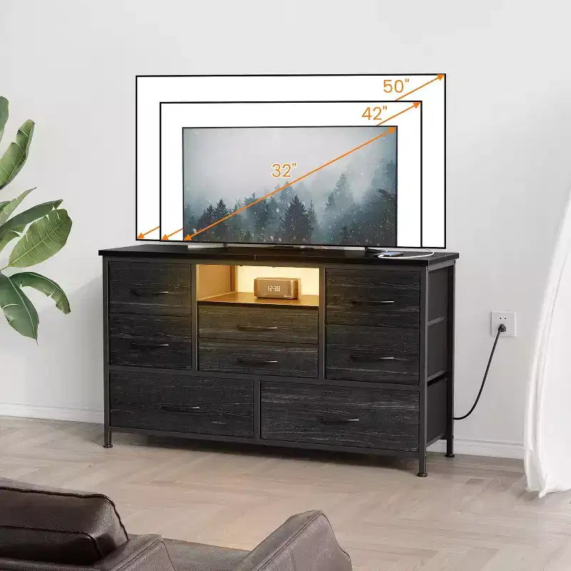 COZONY 8-Drawer TV Stand Dresser 47 Wide - Spacious Storage Chest with Power Outlets for Bedroom, Living Room & Entryway