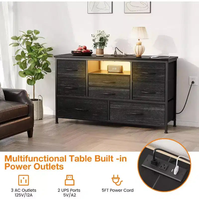 COZONY 8-Drawer TV Stand Dresser 47 Wide - Spacious Storage Chest with Power Outlets for Bedroom, Living Room & Entryway