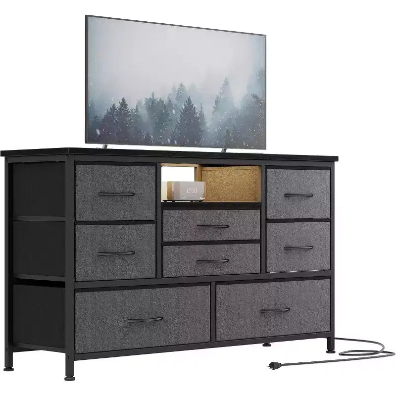COZONY 8-Drawer TV Stand Dresser 47 Wide - Spacious Storage Chest with Power Outlets for Bedroom, Living Room & Entryway