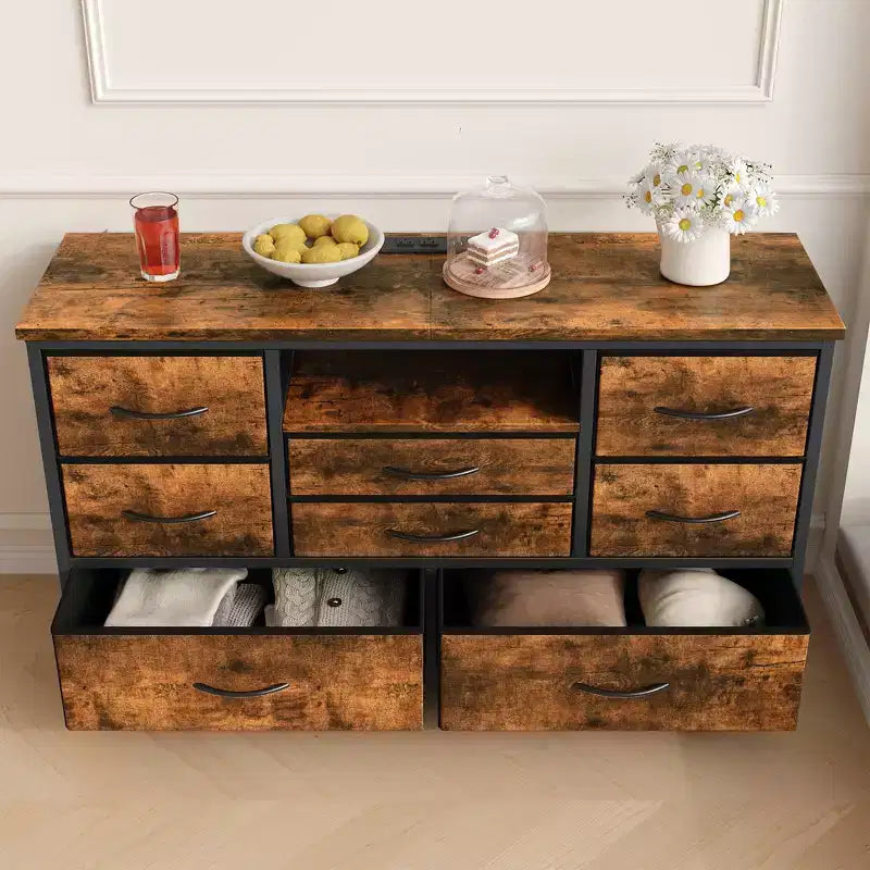 COZONY 8-Drawer TV Stand Dresser 47 Wide - Spacious Storage Chest with Power Outlets for Bedroom, Living Room & Entryway