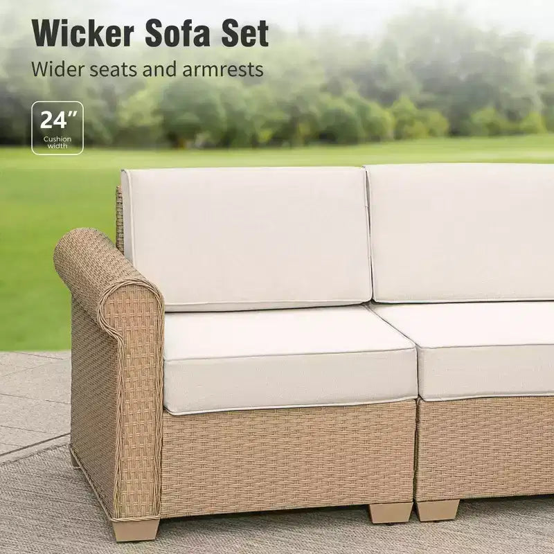 Captiva Designs – Salon de jardin sectionnel grand format en osier avec coussins