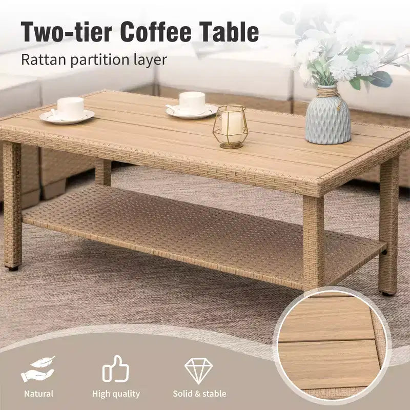 Captiva Designs – Salon de jardin sectionnel grand format en osier avec coussins