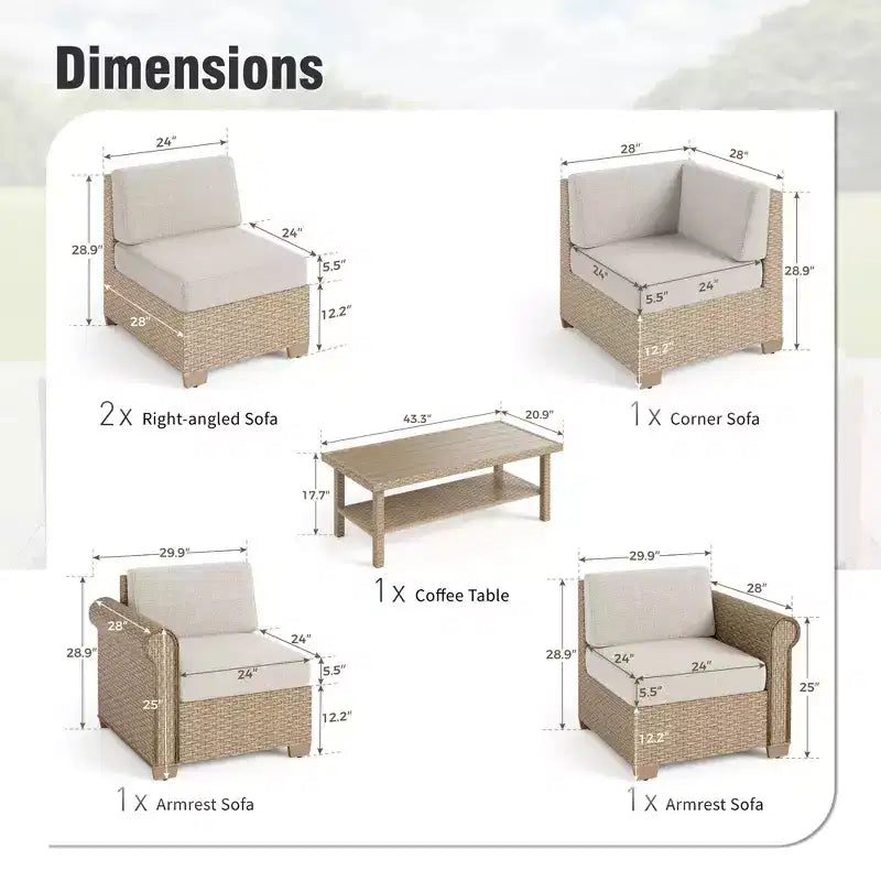 Captiva Designs – Salon de jardin sectionnel grand format en osier avec coussins