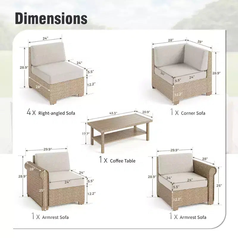Captiva Designs – Salon de jardin sectionnel grand format en osier avec coussins