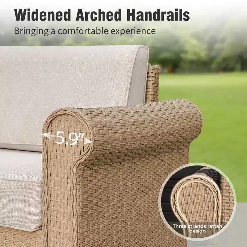 Captiva Designs – Salon de jardin sectionnel grand format en osier avec coussins