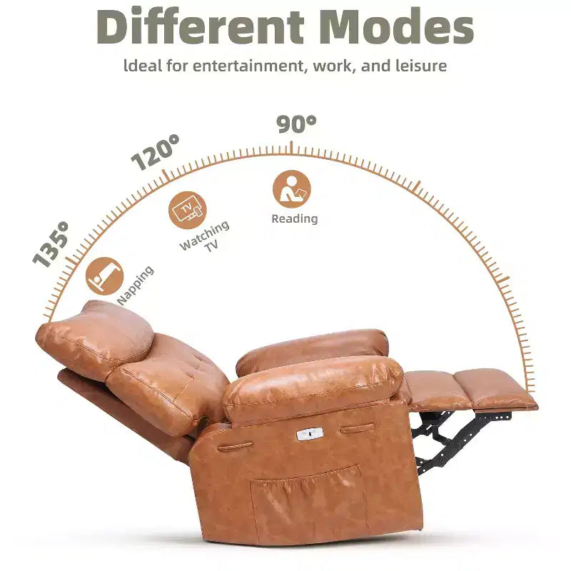 Oversized Rocker Swivel Recliner Chair, Faux PU Leather Manual Recliner with Comfort Arm and Back, Single Sofa Seat for Living Room, Bedroom