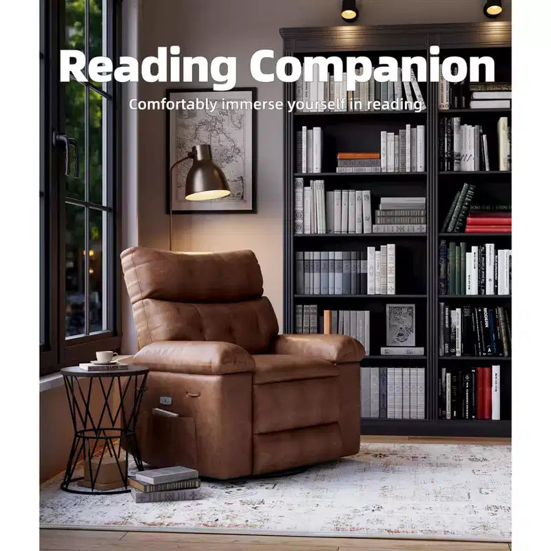 Oversized Rocker Swivel Recliner Chair, Faux PU Leather Manual Recliner with Comfort Arm and Back, Single Sofa Seat for Living Room, Bedroom