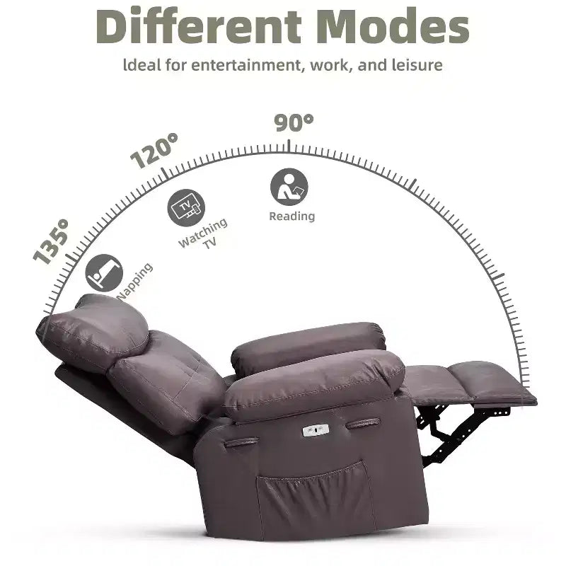Oversized Rocker Swivel Recliner Chair, Faux PU Leather Manual Recliner with Comfort Arm and Back, Single Sofa Seat for Living Room, Bedroom