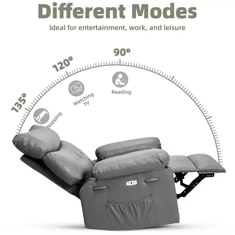 Oversized Rocker Swivel Recliner Chair, Faux PU Leather Manual Recliner with Comfort Arm and Back, Single Sofa Seat for Living Room, Bedroom