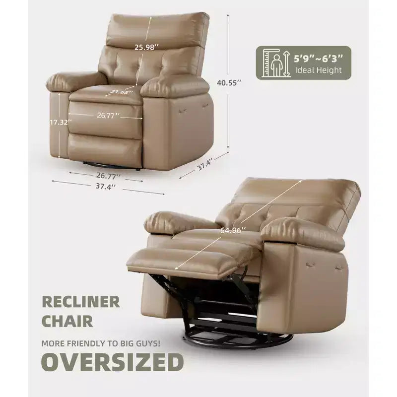 Oversized Rocker Swivel Recliner Chair, Faux PU Leather Manual Recliner with Comfort Arm and Back, Single Sofa Seat for Living Room, Bedroom