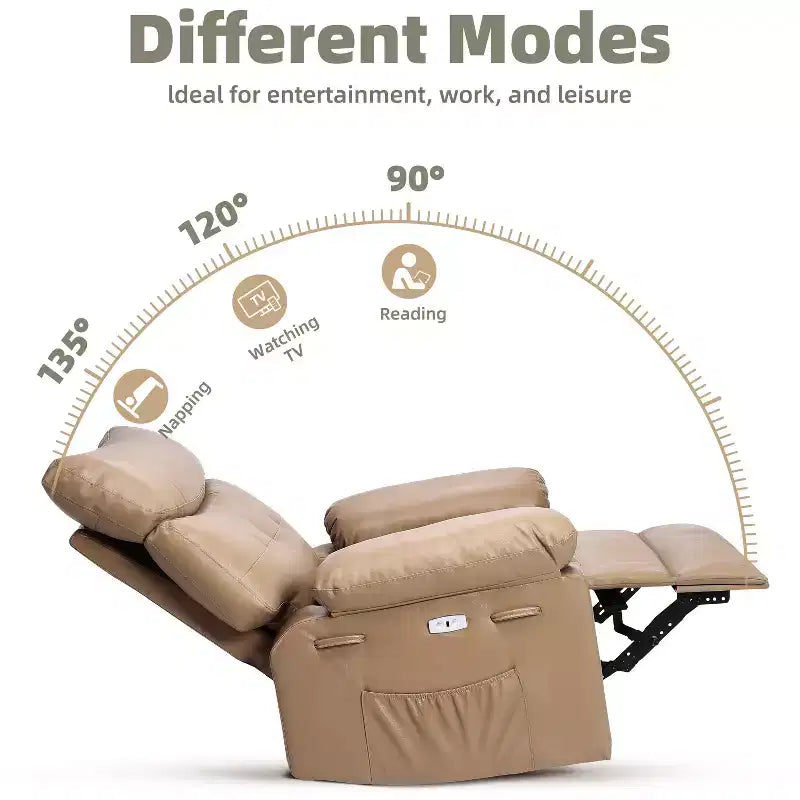 Oversized Rocker Swivel Recliner Chair, Faux PU Leather Manual Recliner with Comfort Arm and Back, Single Sofa Seat for Living Room, Bedroom