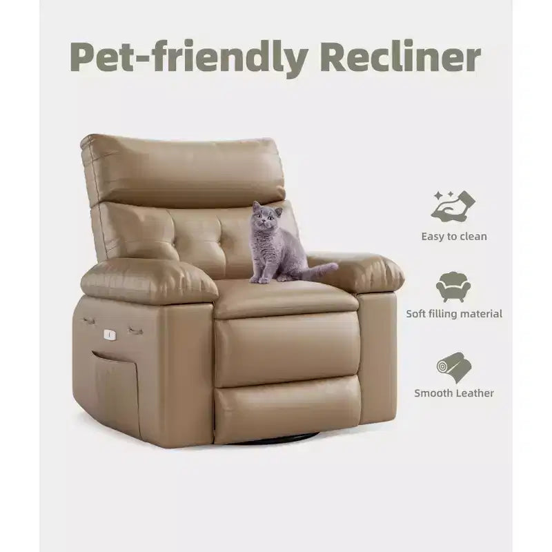 Oversized Rocker Swivel Recliner Chair, Faux PU Leather Manual Recliner with Comfort Arm and Back, Single Sofa Seat for Living Room, Bedroom